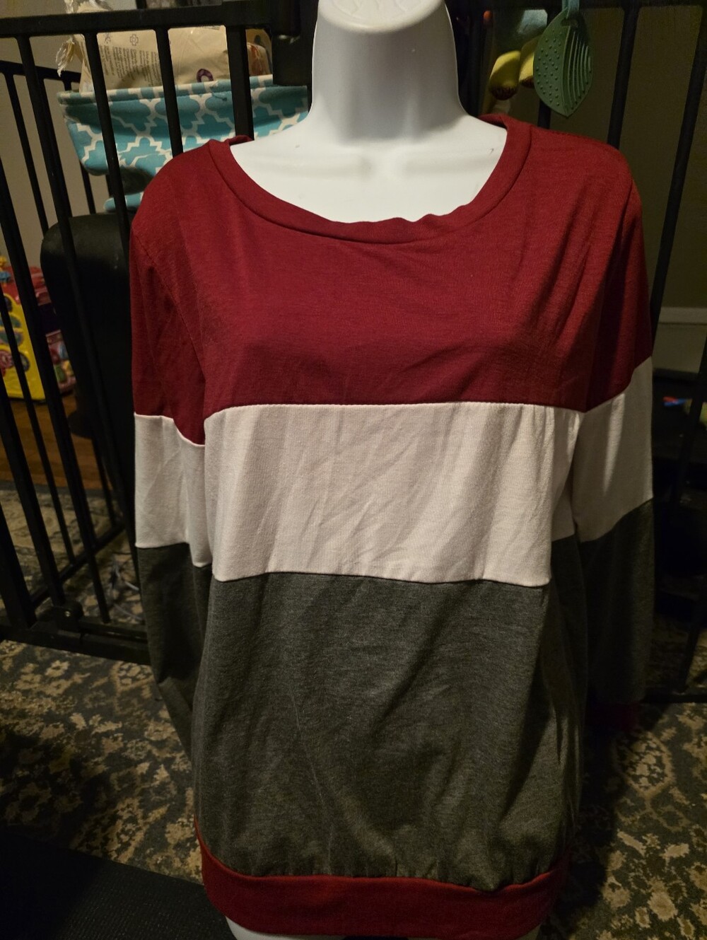 Women’s Colorblock Long Sleeve Top - Red, White & Gray